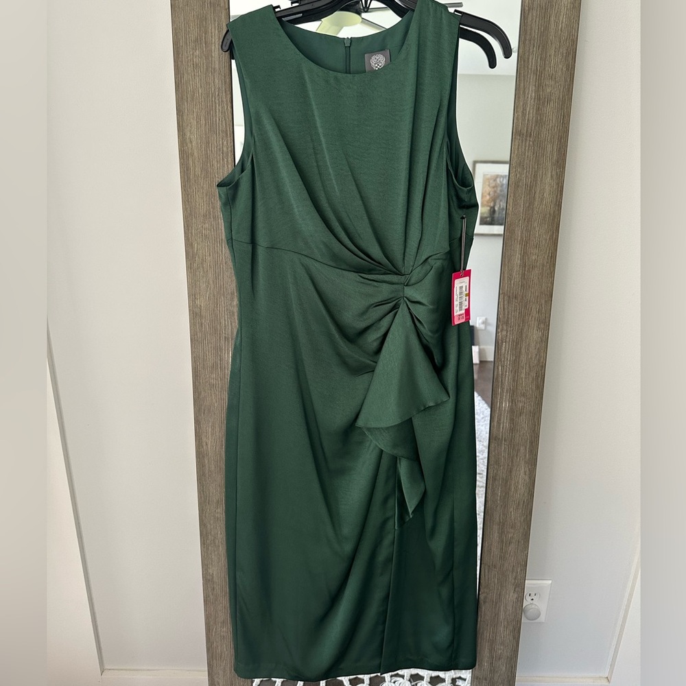 Vince Camuto Green Ruched Sheath Midi Dress